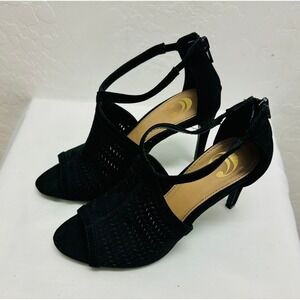 Black Ankle Strap Heels Open Toe Stilettos Criss Cross‎ Evening Party Shoes